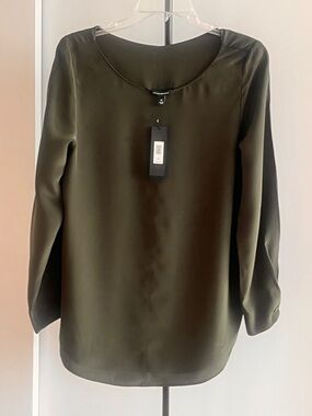 NWT Banana Republic Women 100% Washable Silk Tunic Blouse Olive 🫒 Green $108 M